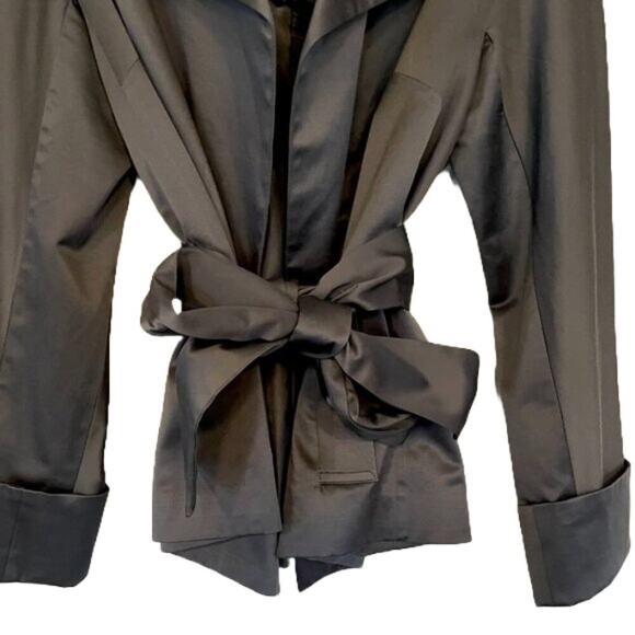 Chico's Satiny Wrap/Tie Open Blazer, Charcoal Gray, Cuffed Sleeves, Size M - Picture 4 of 12